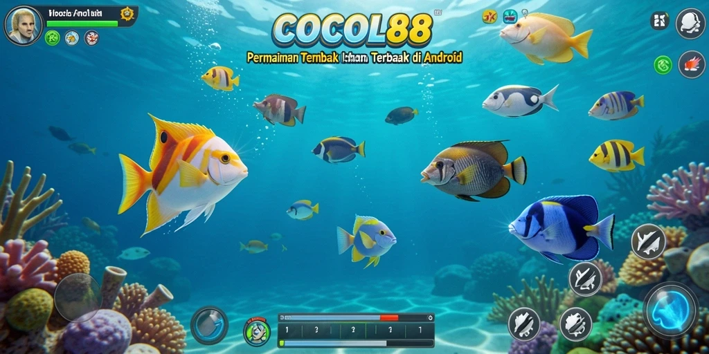 Tampilan gameplay COCOL88 dengan aksi menembak ikan yang seru.