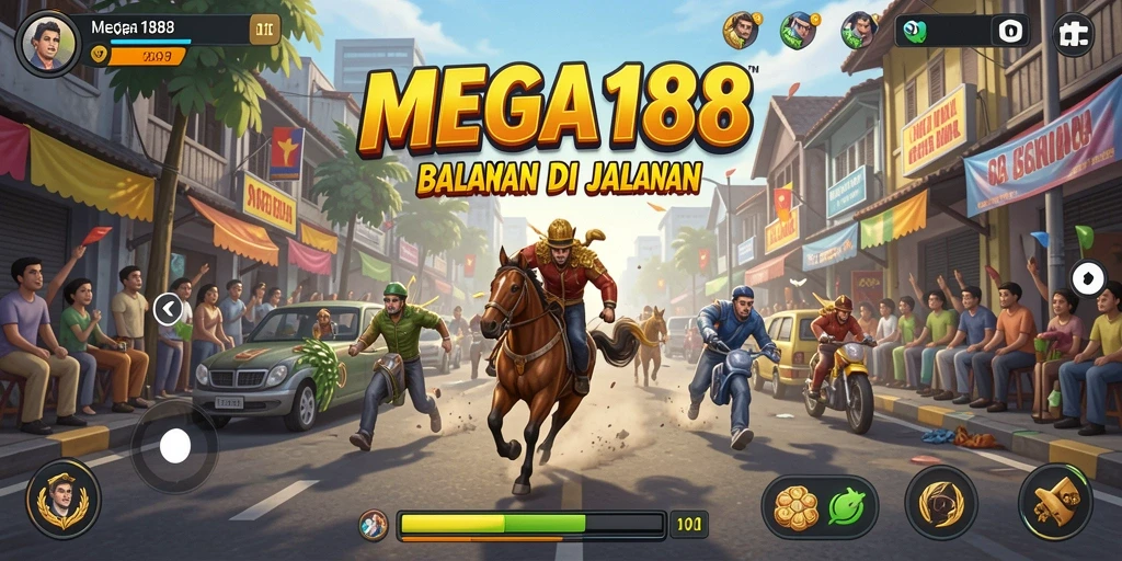 Tampilan gameplay balapan yang mendebarkan di MEGA188.