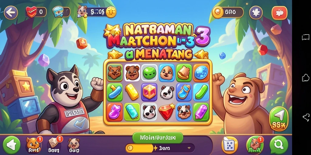 Screenshot gameplay dari MPO76 menampilkan elemen Match-3 yang seru.