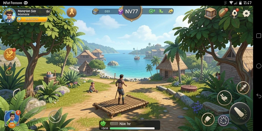 Tangkapan layar utama NV77 menampilkan gameplay yang santai dan penuh warna.